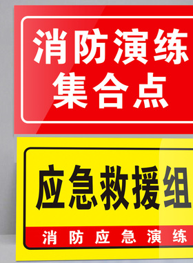 消防演练标识牌消防演练集合点设备保障组抢险抢救组后勤保障组应急救援组通讯联络组标志牌组织单位消防管理