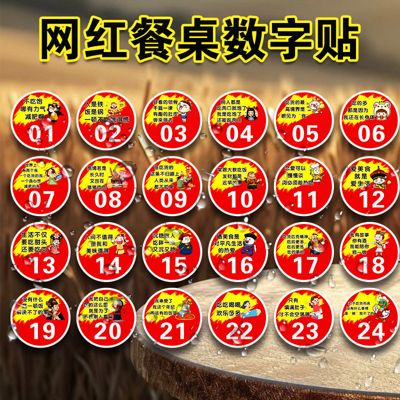 网红餐桌数字贴PVC创意趣味搞笑桌号贴餐桌贴防水防油烧烤店火锅店饭店桌牌号码贴大排档圆形数字编号贴纸
