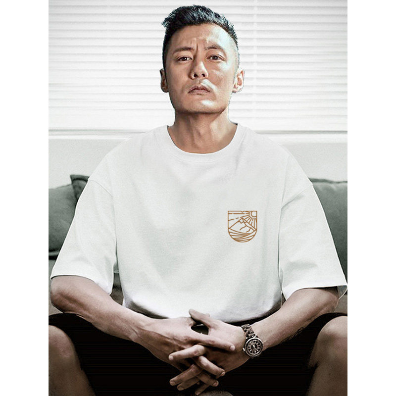 余文乐潮牌短袖男t恤夏季港风潮流白色宽松半袖 简约百搭纯棉上衣