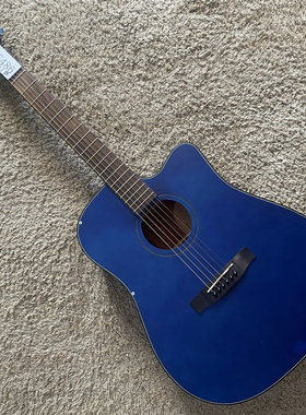 出口云杉桃花芯木民谣木吉他合板 41寸宝蓝色D桶型库存 缺角
