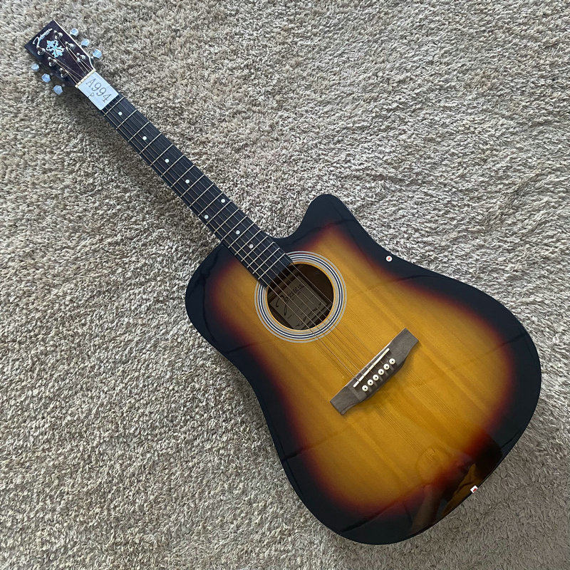 美国 johnson 詹森 js 云杉木原声民谣木吉他合板 41寸初学日落色