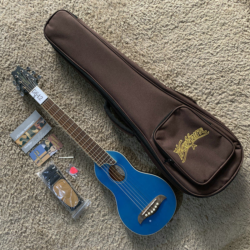 蓝色 Washburn勇士34英寸云杉民谣木吉他面单板旅行琴带包微瑕疵