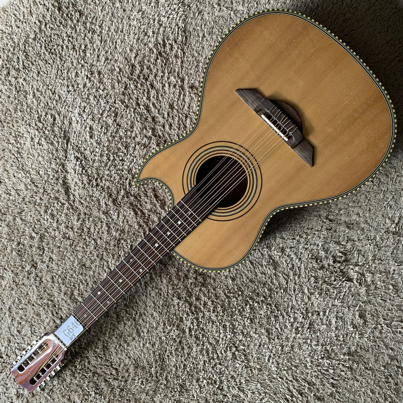 十弦红松桃花芯木民谣木吉他面单板原木色渔夫电箱 库存指板雕刻