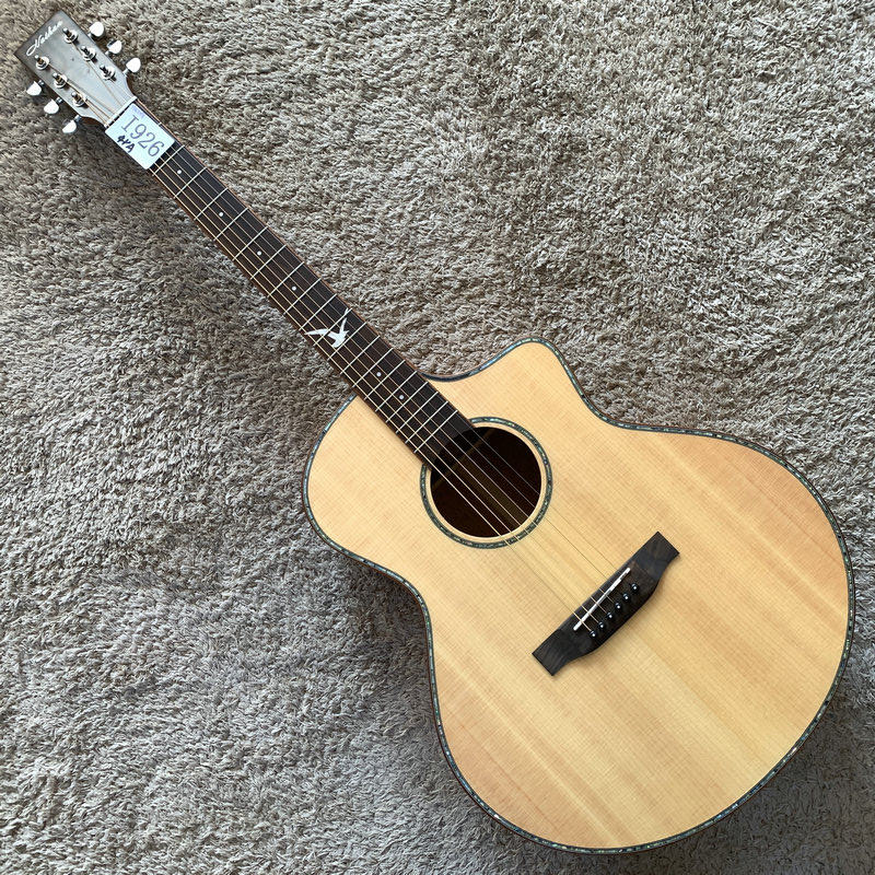 品牌40寸云杉桃花心木全单板民谣木吉他 GF桶缺角原木色哑光 瑕疵