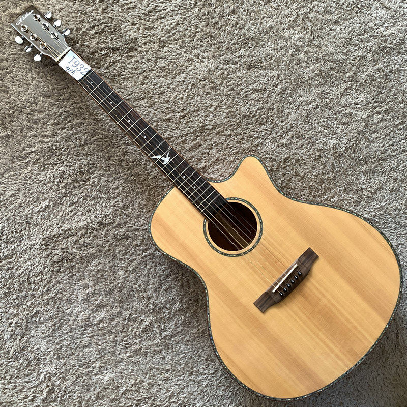品牌 41寸云杉桃花心木全单板民谣木吉他缺角GA桶 原木色海鸥镶嵌