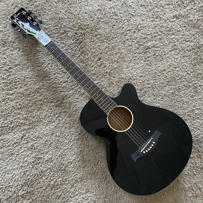 极风 Blast 云杉木面单板民谣木吉他 40寸库存 缺角黑色 入门微瑕