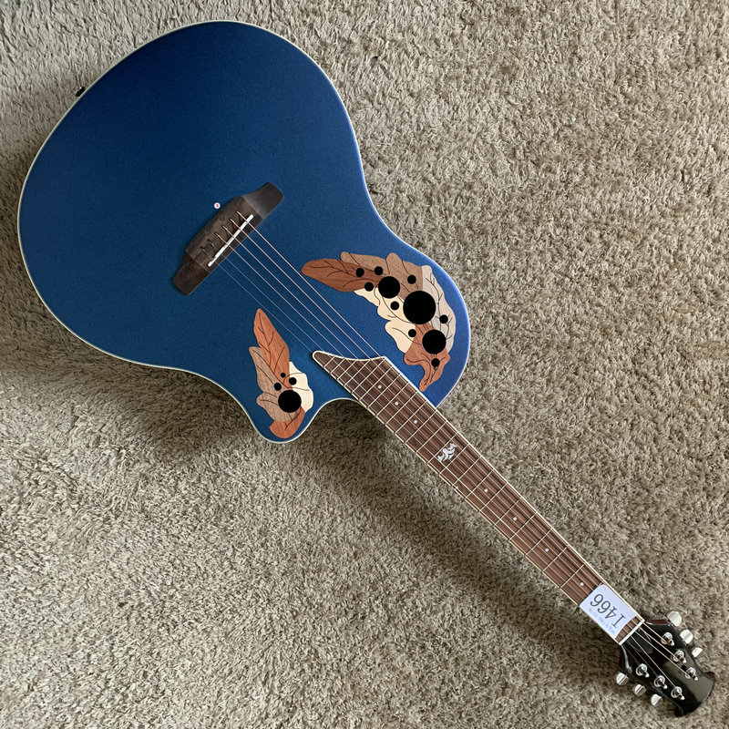 葡萄孔红松木面单板民谣吉他碳纤维圆背24品 变色龙金属颗粒缺角