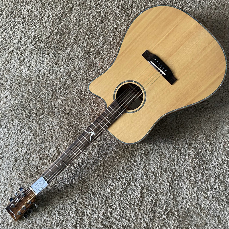 品牌 41寸云杉桃花心木全单板民谣木吉他 D桶缺角原木色哑光入门