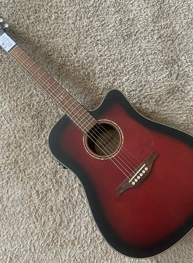 库存 Vintage云杉桃花芯木电箱款面单板民谣木吉他41英寸渐变红色