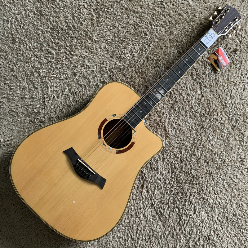 瑕疵特价云杉木桃花心全单板民谣木吉他原木色41英寸缺角 木棉花