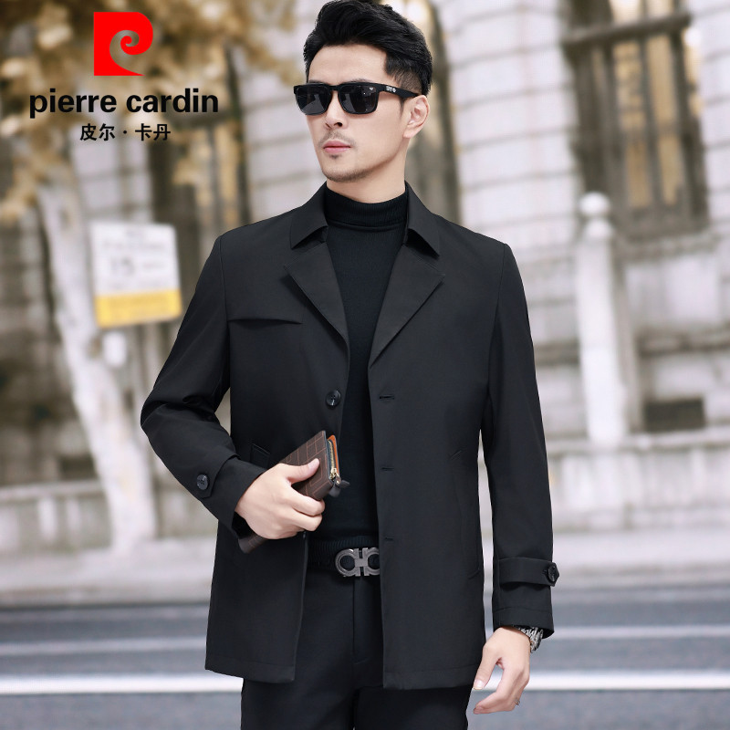 皮尔卡丹春季高档男士气质短款风衣中年商务休闲时尚百搭防风外套