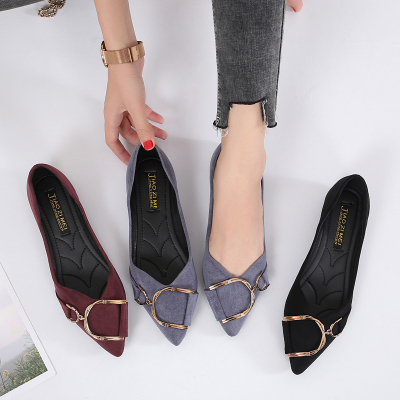 网红春夏季新款绒面金属扣平底鞋