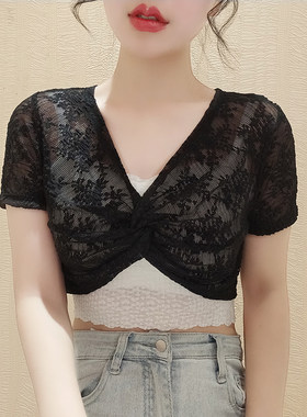 短袖蕾丝披肩吊带裙外搭女