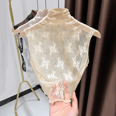 木耳边蕾丝假领子百搭女半高领吊带背心花边领打底衫内搭无袖上衣