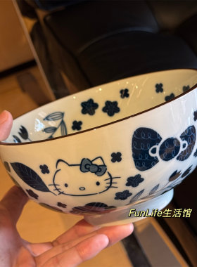 外单kitty青花瓷釉下彩陶瓷碗