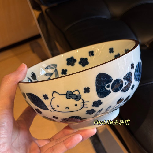 外单kitty青花瓷釉下彩陶瓷碗