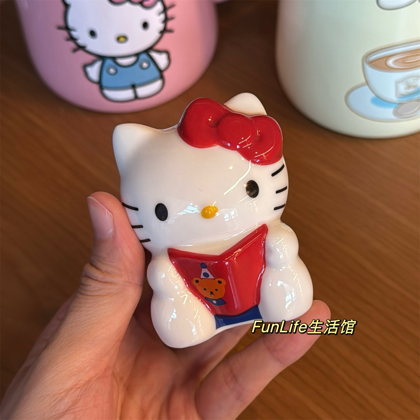FunLife生活馆 出口尾单可爱陶瓷kitty摆件 看书猫咪桌面摆件