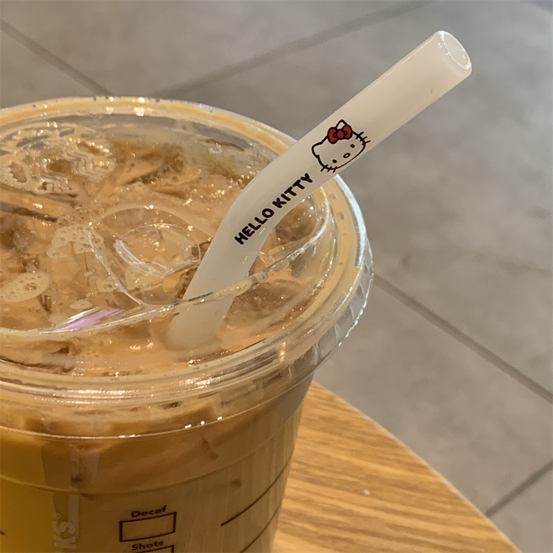 FunLife生活馆可爱卡通少女心kitty高硼硅玻璃饮料吸管耐热弯头