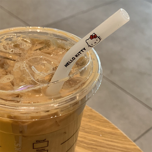 FunLife生活馆 可爱卡通少女心kitty高硼硅玻璃饮料吸管耐热弯头
