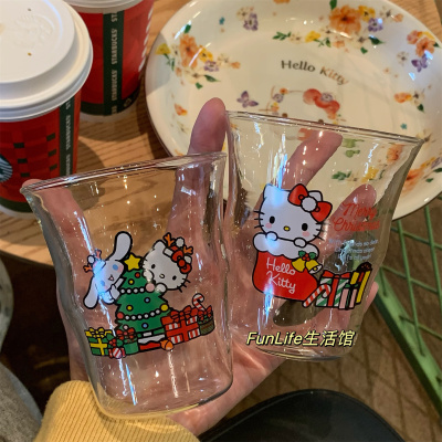 圣诞可爱卡通kitty玻璃杯