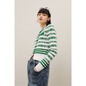 YUAN新款 外套春秋款 针织上衣提花条纹线开衫 QIANG 时尚 女装 K2056