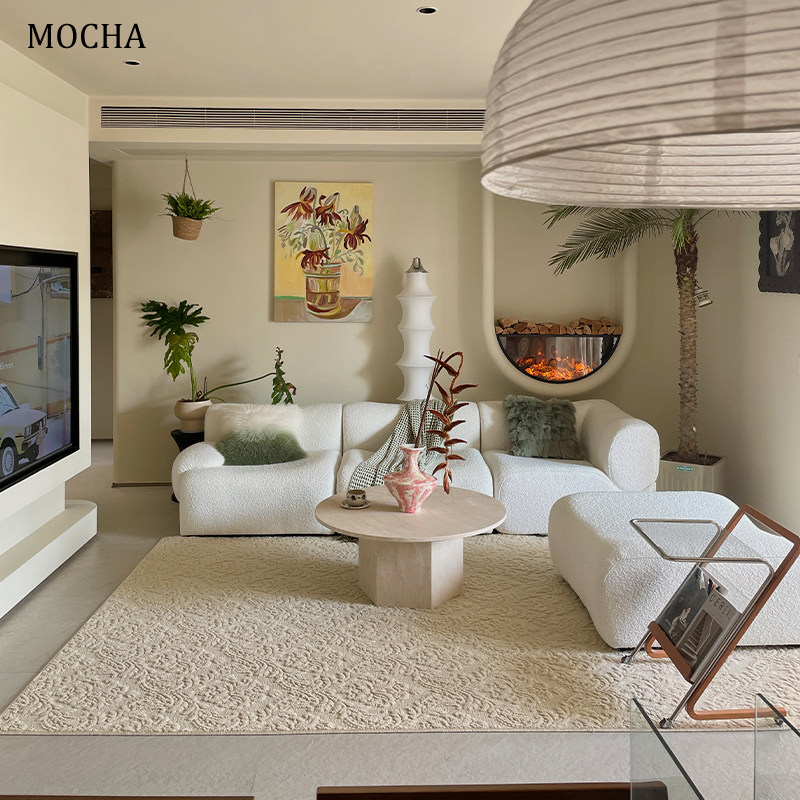 侘寂风天然洞石茶几客厅家用轻奢简约网红圆形创意大理石茶几桌