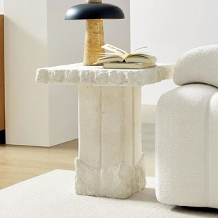 意式 极简洞石茶几仿石漆面方形茶几现代简约轻奢玻璃钢茶几洽谈桌