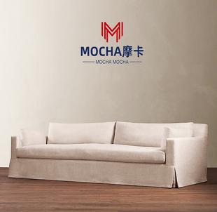 法式 极简亚麻布艺沙发侘寂风设计创意客厅卧室民宿双人三人位沙发