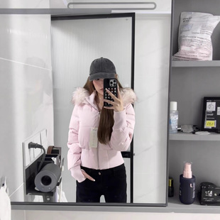 气质小海鸥同款粉色修身短款大毛领羽绒服女2025冬季新款连帽外套