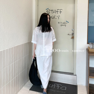TTOO 2199抽绳松紧腰后开叉a字裙苎麻半裙长裙女薄 VOUIS夏季 新款