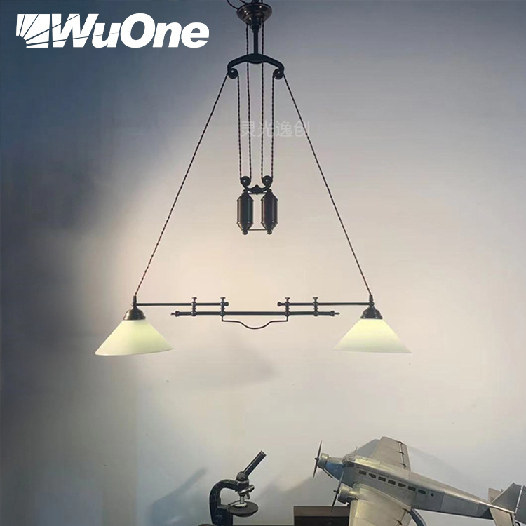 中古wuone灵光逸创 复古异形双头吊灯工业风酒吧灯铜黑色灯民宿灯