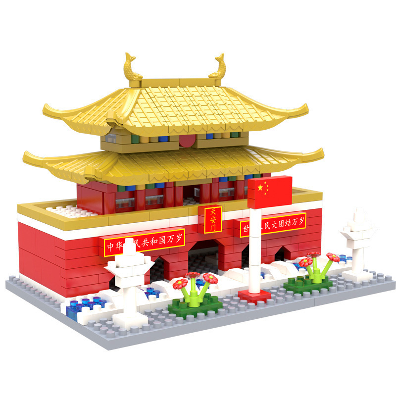 北京天安门中国国潮建筑积木模型儿童益智小颗粒拼装新款摆件玩具