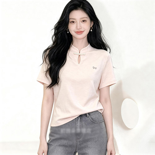 新中式盘扣立领短袖衬衫女夏减龄