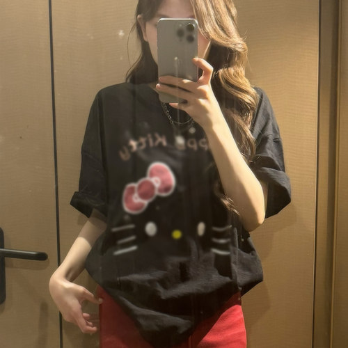 夏季黑色纯棉显瘦短袖T恤女
