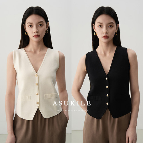 【曼哈顿】ASUKILE上心 羊毛贵气短款小个子西装马甲外套女春秋