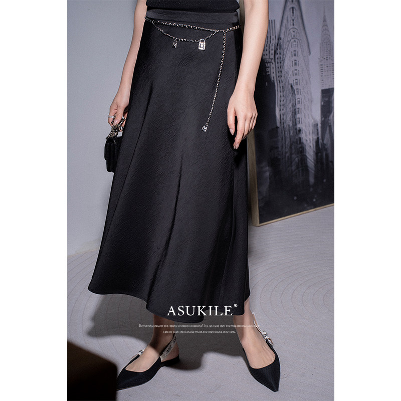 【浮世铅华】ASUKILE谢小样  新中式国风缎面提花半身裙长款伞裙
