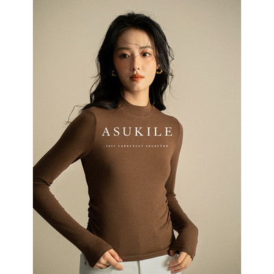 【暖绒衣】ASUKILE上心 黑白棕三色圆领薄款内搭打底针织衫女春秋