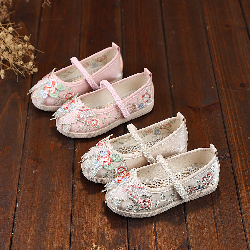 汉服绣花鞋儿童布鞋民族风舞蹈鞋春秋绸缎手工布鞋中国风女童鞋子