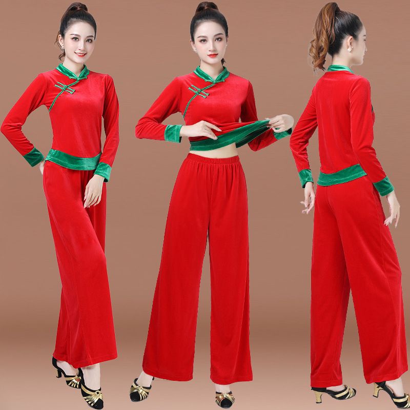 秋冬广场舞服装新款套装女金丝绒花裤秧歌舞蹈演出服中老年团体服