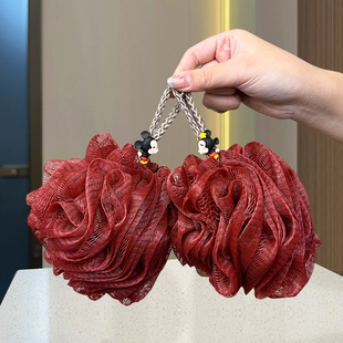 结婚情侣沐浴球一对红色喜庆米老鼠家用洗澡浴花高档不散新婚陪嫁