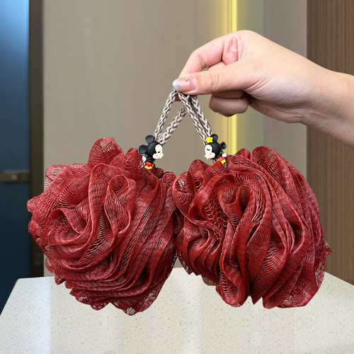 结婚红色沐浴球浴花一对起泡绵密