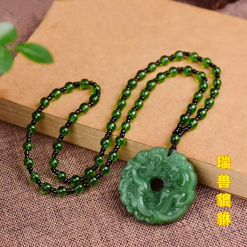 碧绿玉色貔貅吊坠草龙祥云貔貅黑曜石白玉浅绿项链新中式项链饰品