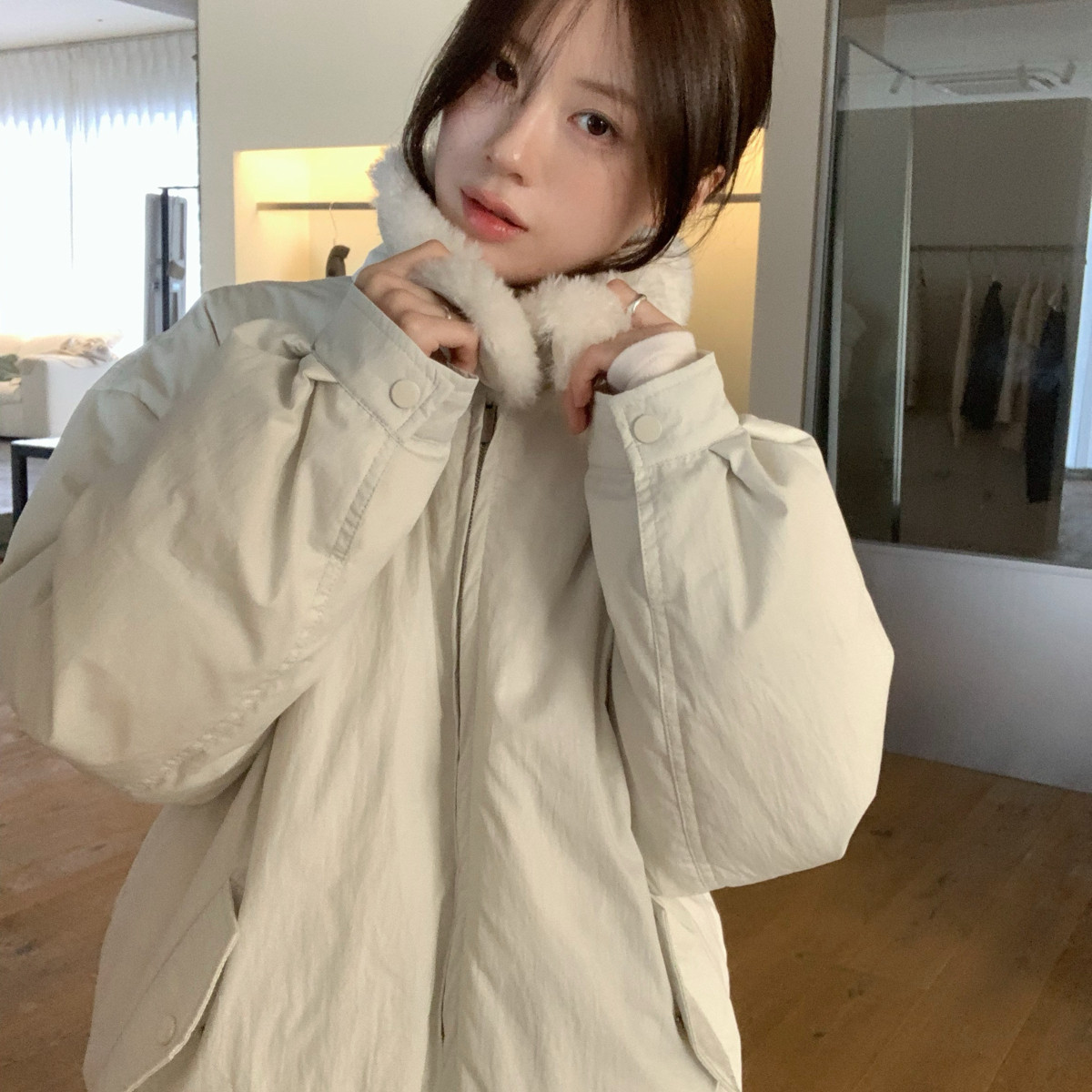 IMISS-上新韩标升级加厚羽绒里衬毛毛领拼接保暖羽绒服外套S71203