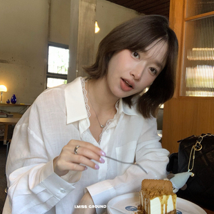 IMISS-品质天丝麻蕾丝拼接纽结衬衫(麻料有麻结麻点为正常)R60998