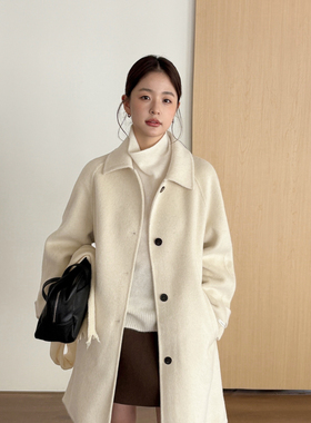 T.G-高级感复古翻领双面呢大衣羊毛外套（含100羊毛）XJ23824