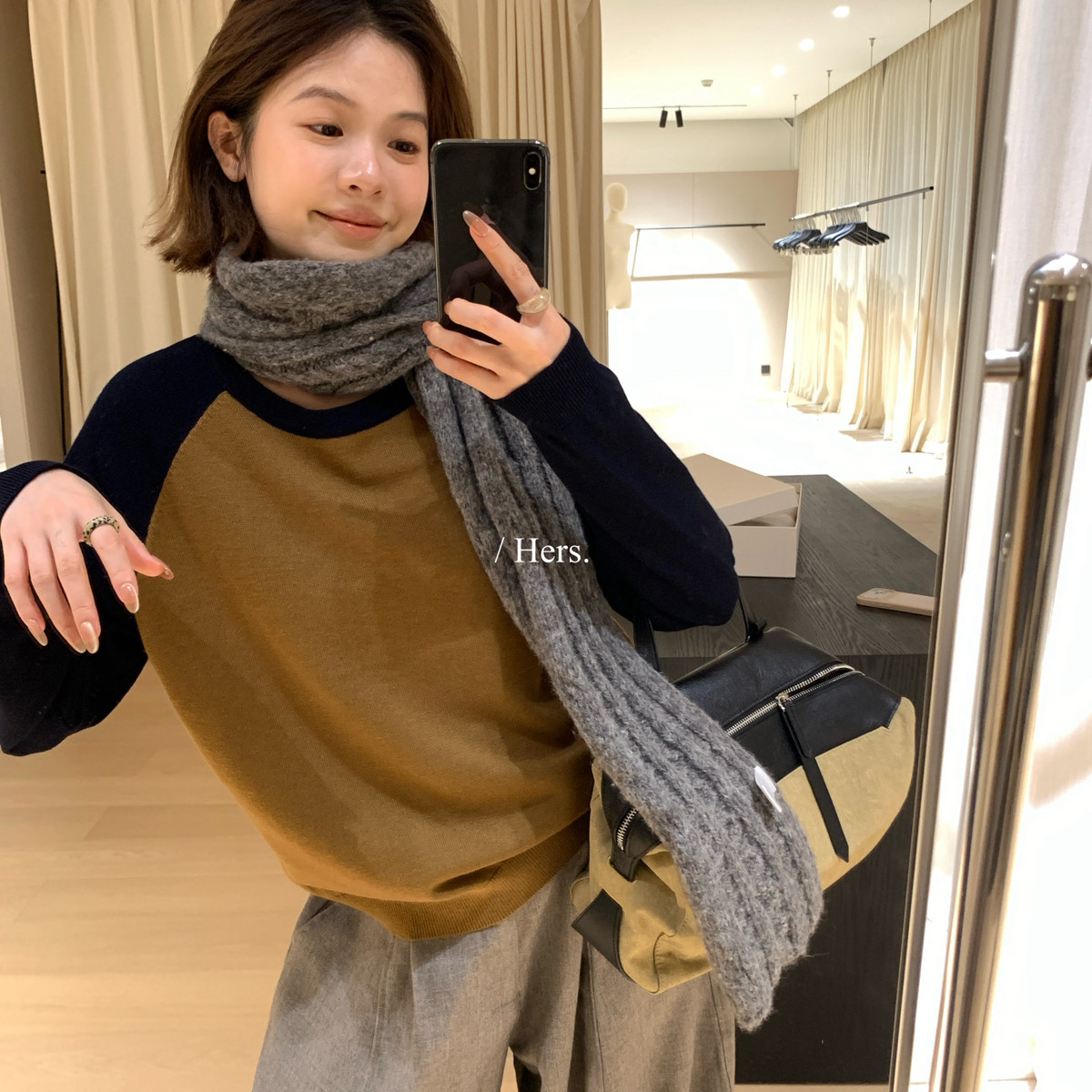 Hers-秋上新简约日常休闲撞色插肩袖针织衫62066