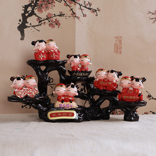 结婚礼物客厅创意婚庆套装中式礼品装饰品树脂工艺品摆件家居客厅
