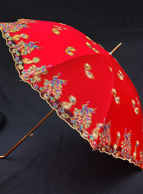 婚庆用品结婚雨伞新娘伞婚礼用红色伞喜伞出嫁蕾丝长柄婚伞新娘伞