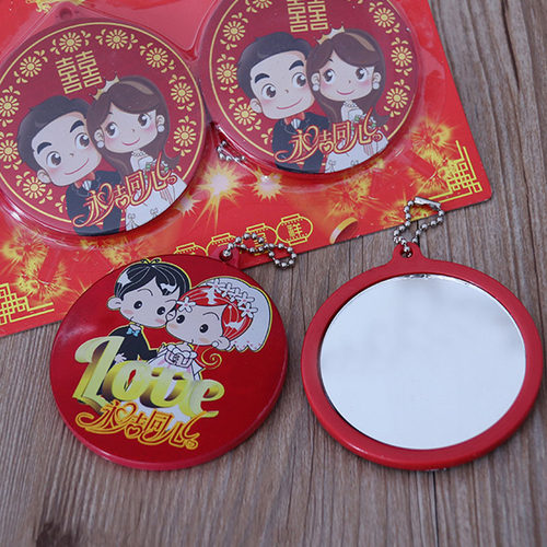 迷你小腰镜结婚新娘陪嫁圆镜一对