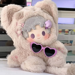 棉花娃娃娃衣20cm网红棕色嘟嘟喵睡衣连体帽卫衣外套可爱冬季衣服